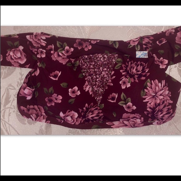 MAROON FLORAL Off The Shoulder Bikini Swim Top - Picture 3 of 5